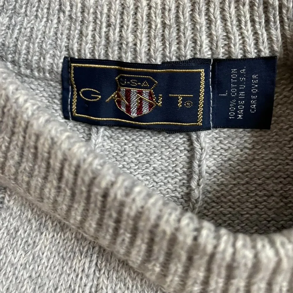 Vintage GANT USA Grey Cable Knit Sweater - Old Money Aesthetic L